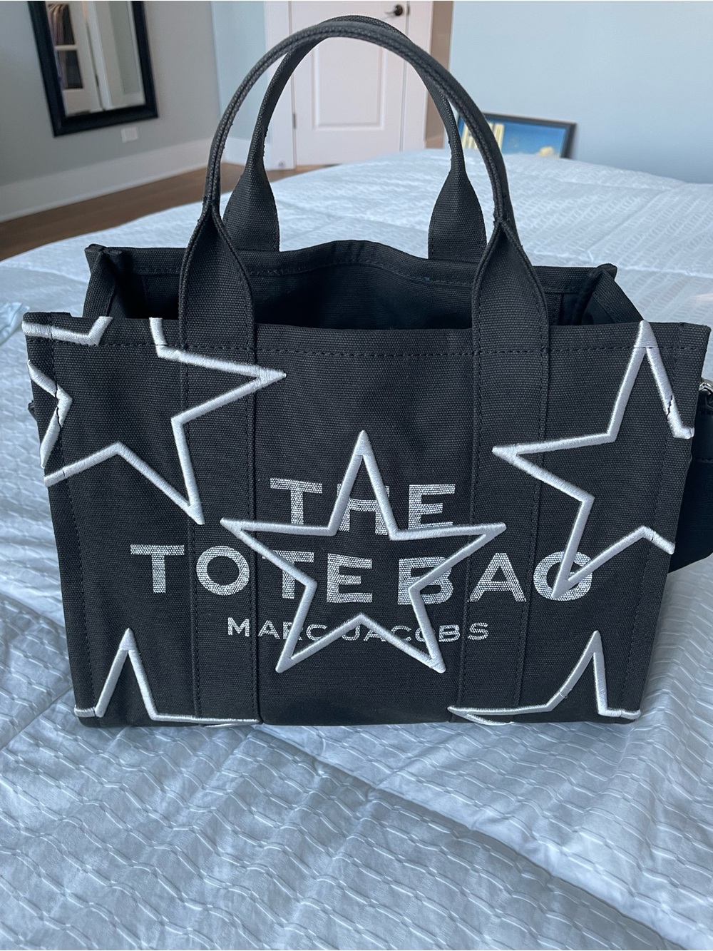 Marc Jacobs Black Tote with White Star Embroidery